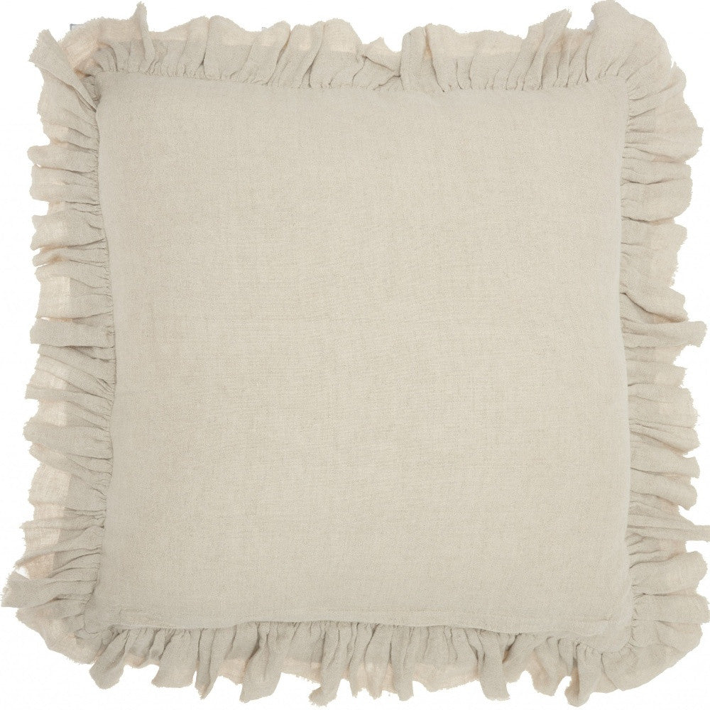 24" Beige Pillow With Ruffled Edges-Accent Throw Pillows-DECOROLALA