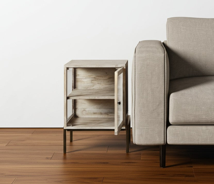 24" Beige Solid Wood Square End Table-End-Side Tables-DECOROLALA