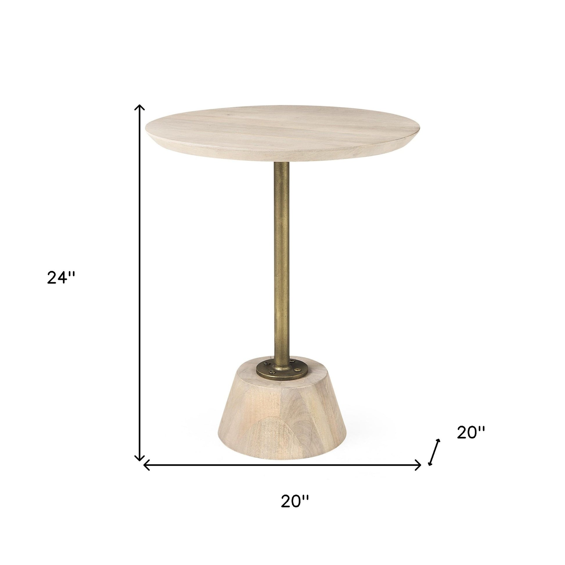 24" Beige Solid and Manufactured Wood Round End Table-End-Side Tables-DECOROLALA