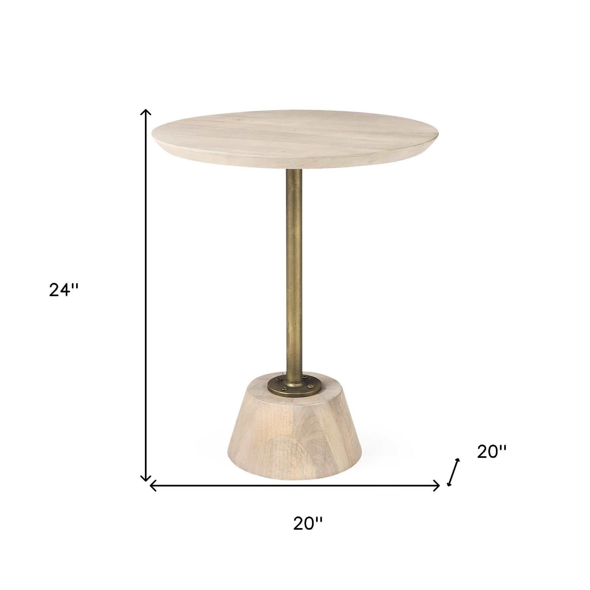 24" Beige Solid and Manufactured Wood Round End Table-End-Side Tables-DECOROLALA