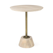 24" Beige Solid and Manufactured Wood Round End Table-End-Side Tables-DECOROLALA