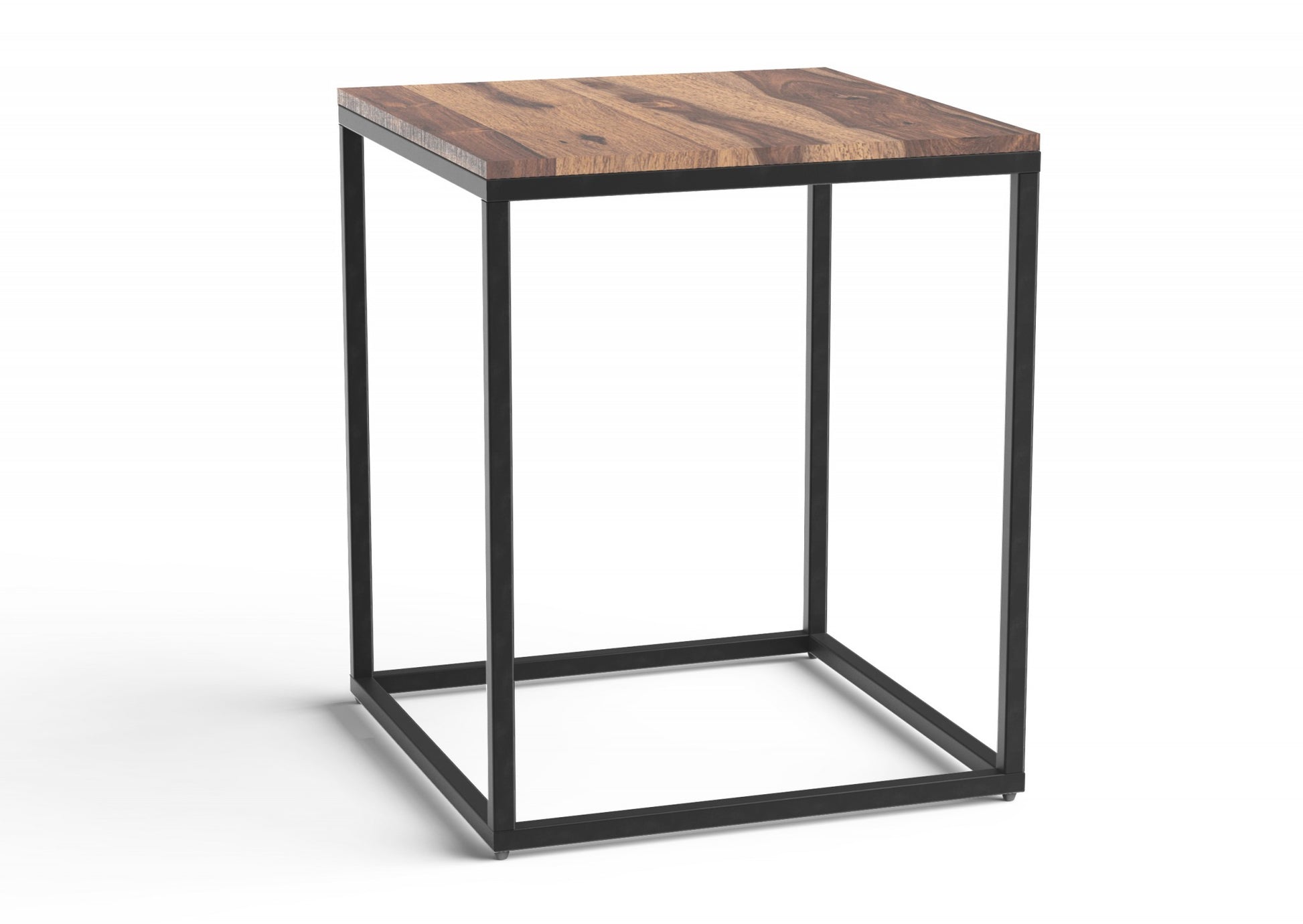 24" Black And Brown Solid Wood And Iron Square End Table-End-Side Tables-DECOROLALA
