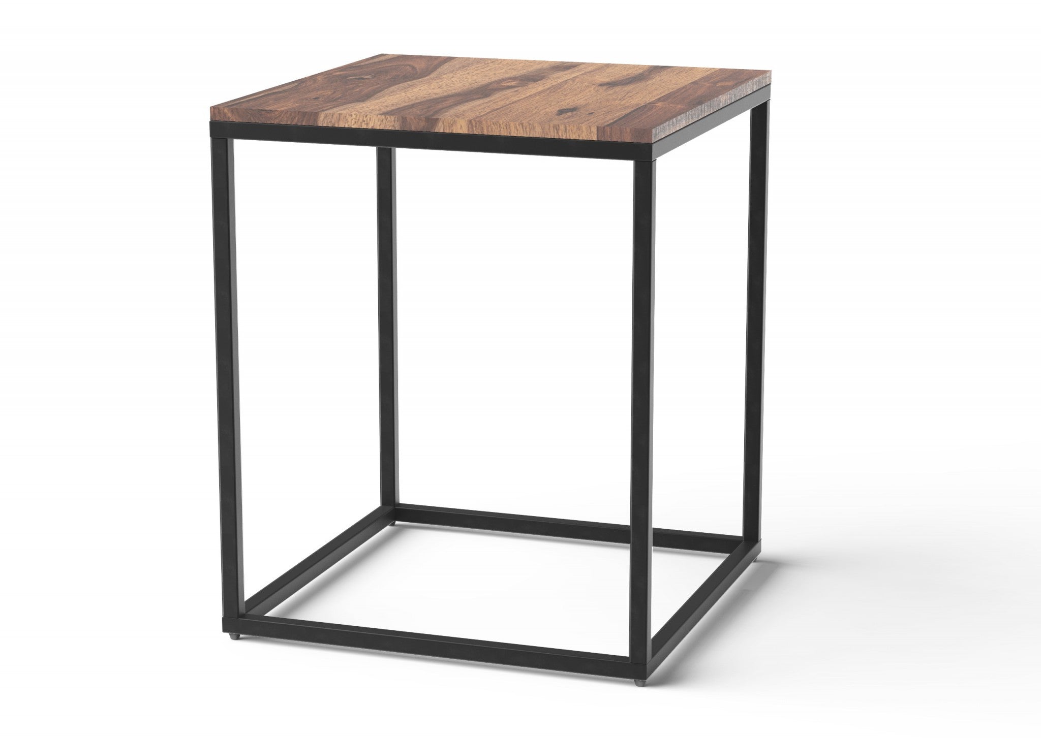 24" Black And Brown Solid Wood And Iron Square End Table-End-Side Tables-DECOROLALA