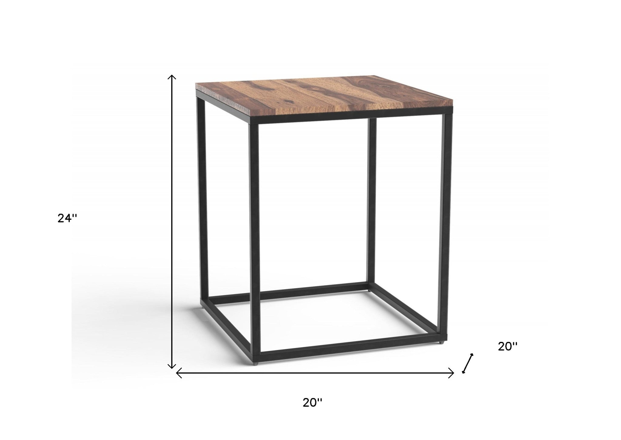 24" Black And Brown Solid Wood And Iron Square End Table-End-Side Tables-DECOROLALA