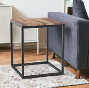 24" Black And Brown Solid Wood And Iron Square End Table-End-Side Tables-DECOROLALA
