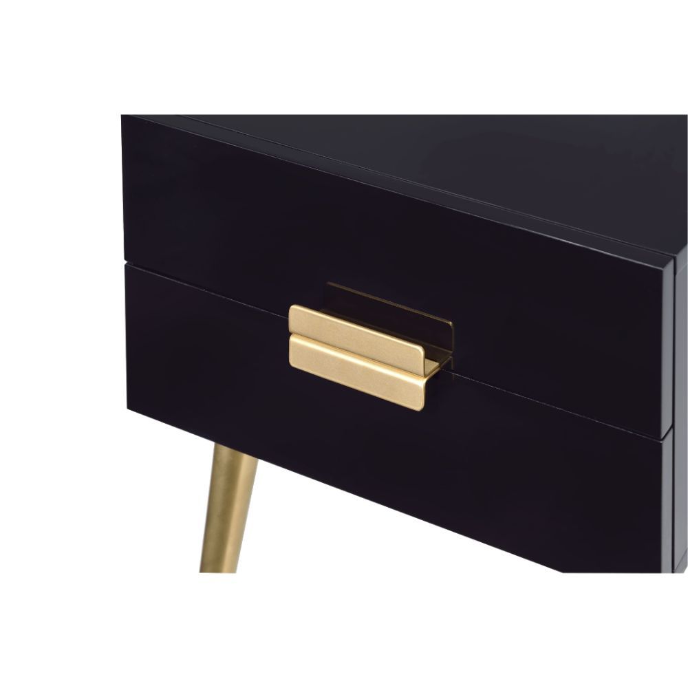 24" Black And Gold Wood And Iron End Table With Two Drawers-End-Side Tables-DECOROLALA
