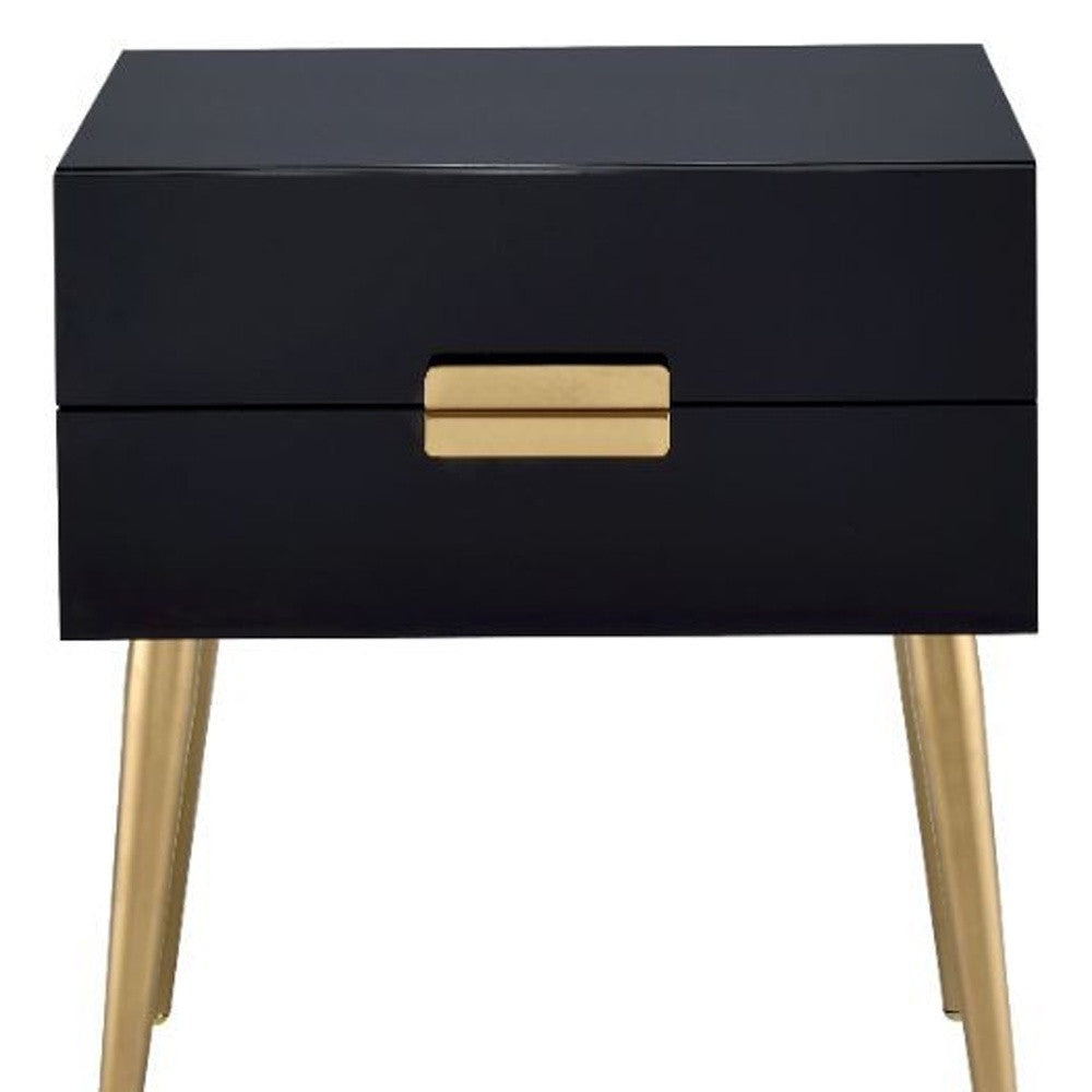 24" Black And Gold Wood And Iron End Table With Two Drawers-End-Side Tables-DECOROLALA