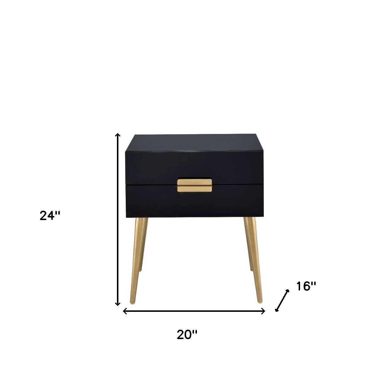 24" Black And Gold Wood And Iron End Table With Two Drawers-End-Side Tables-DECOROLALA