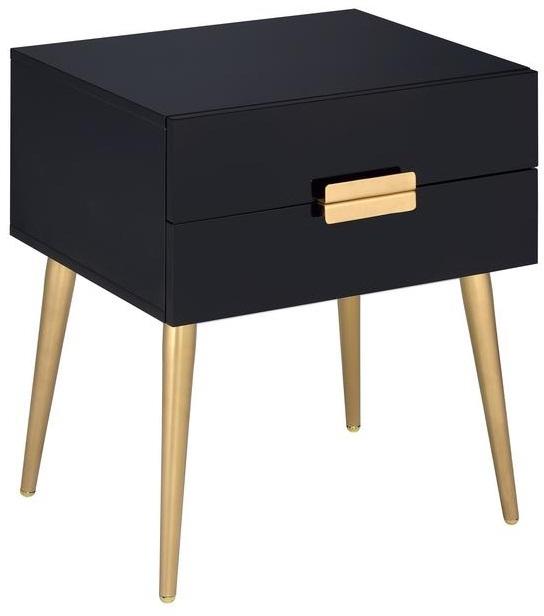 24" Black And Gold Wood And Iron End Table With Two Drawers-End-Side Tables-DECOROLALA