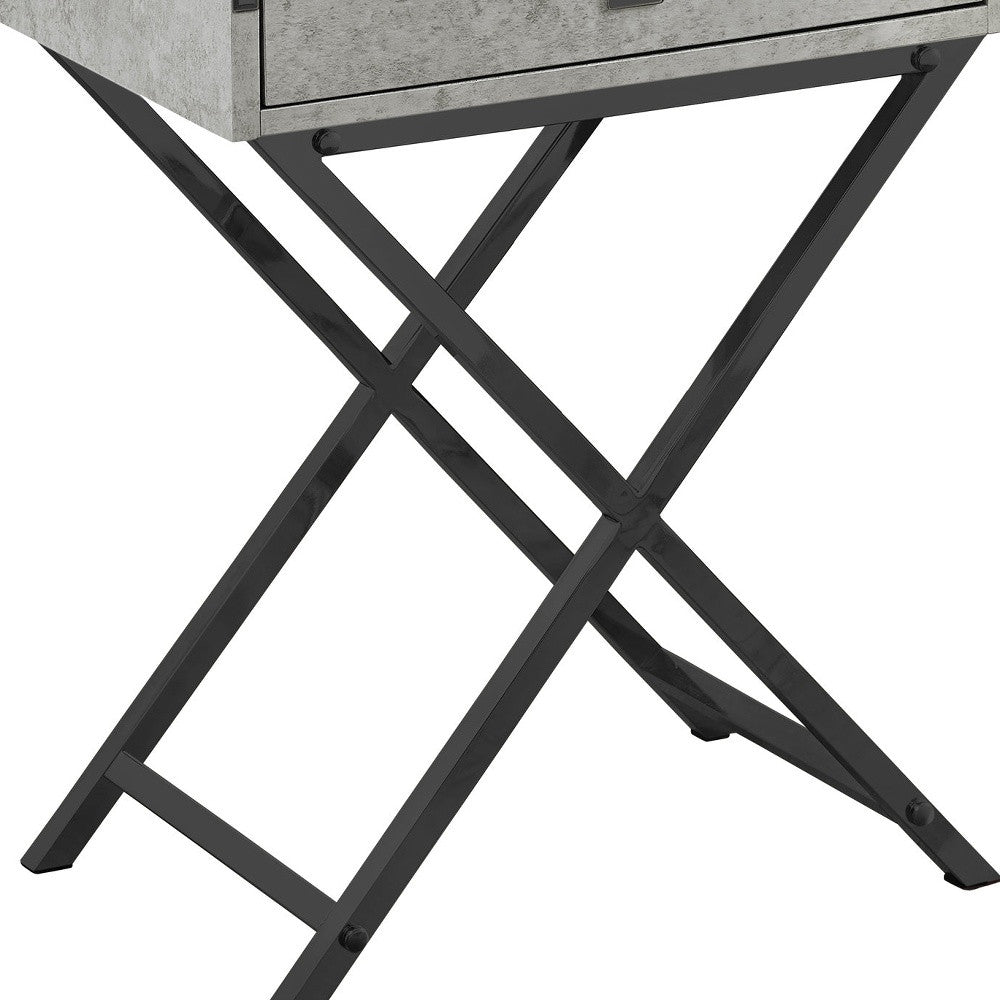 24" Black And Gray Wood And Metal End Table With Drawer-End-Side Tables-DECOROLALA