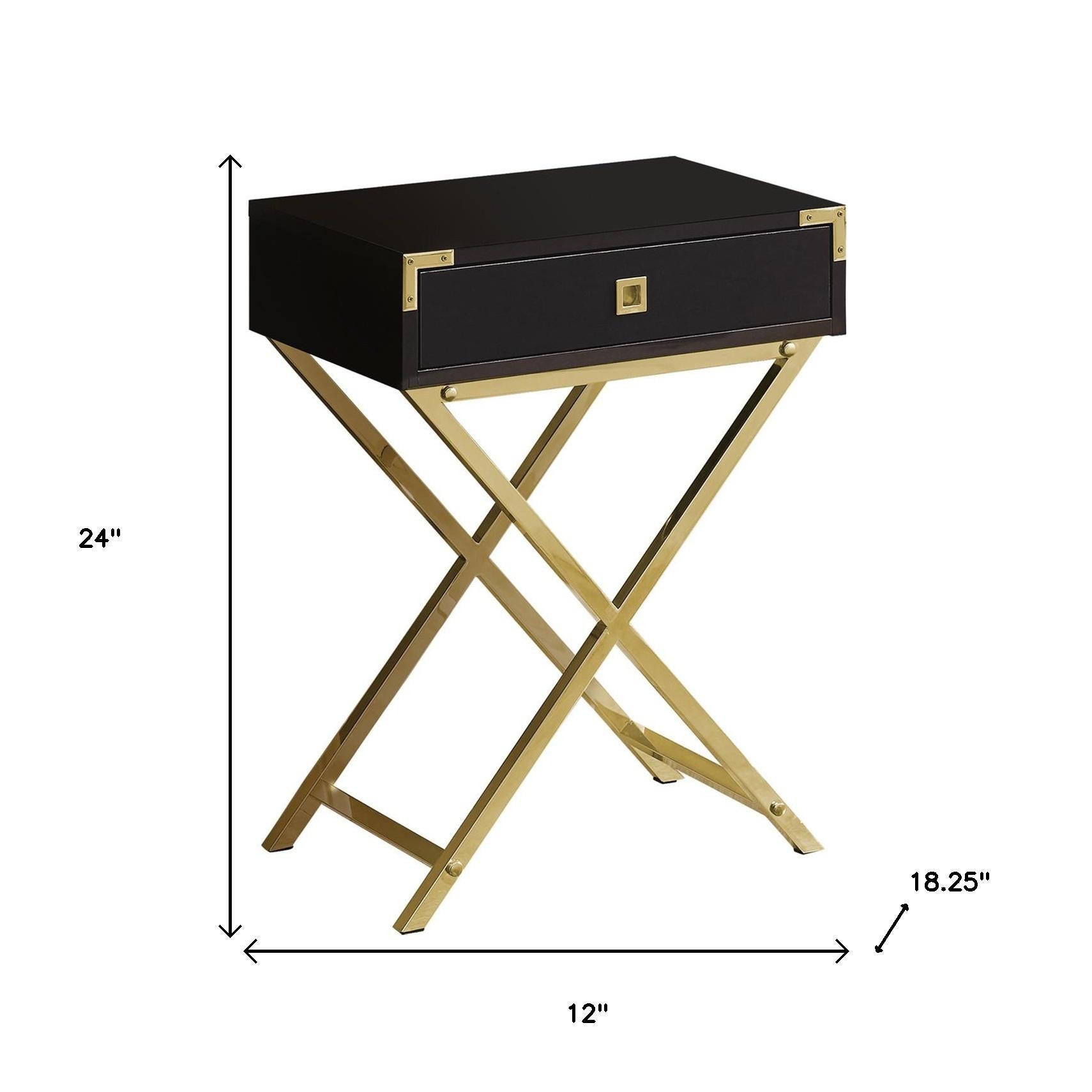 24" Black And Gray Wood And Metal End Table With Drawer-End-Side Tables-DECOROLALA