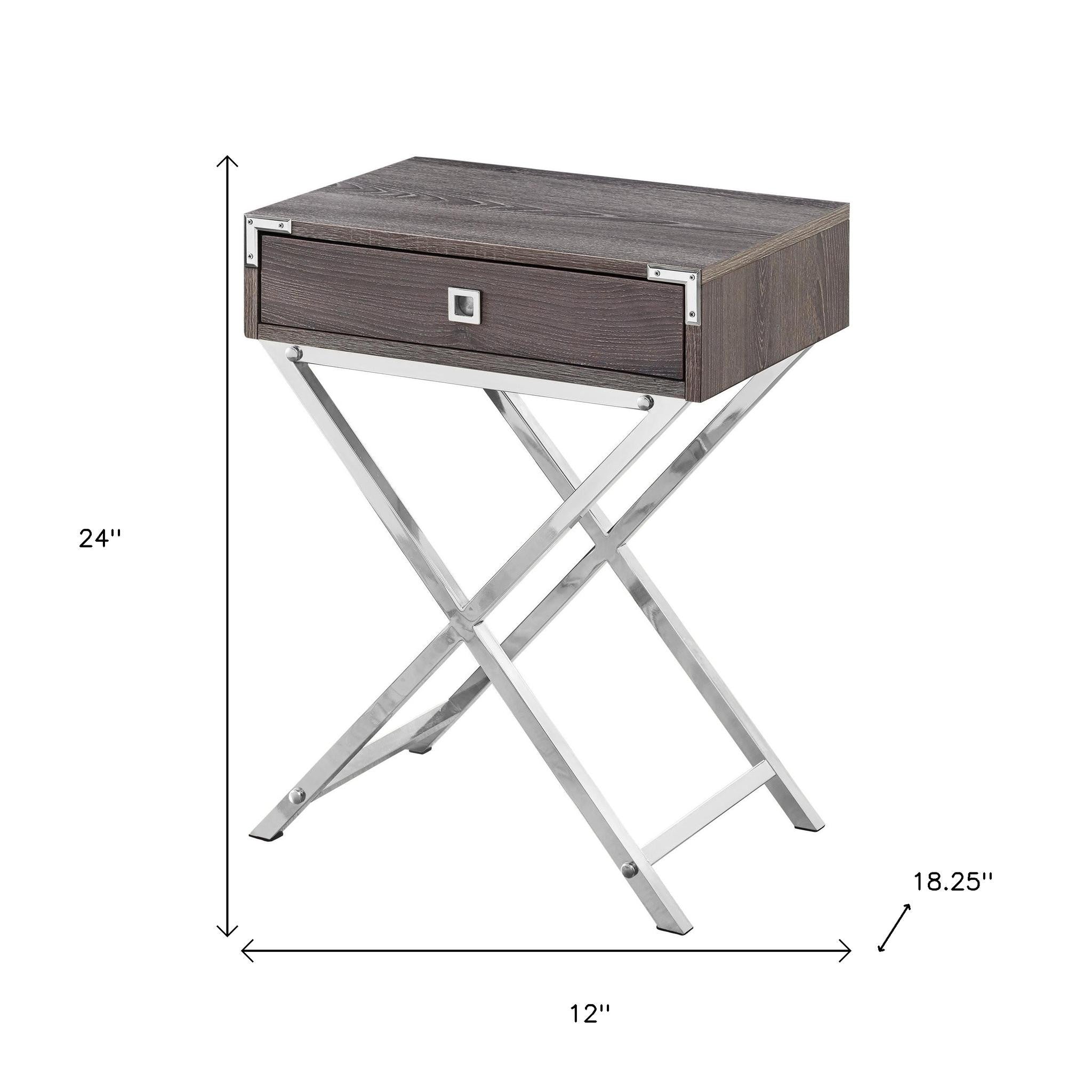 24" Black And Gray Wood And Metal End Table With Drawer-End-Side Tables-DECOROLALA