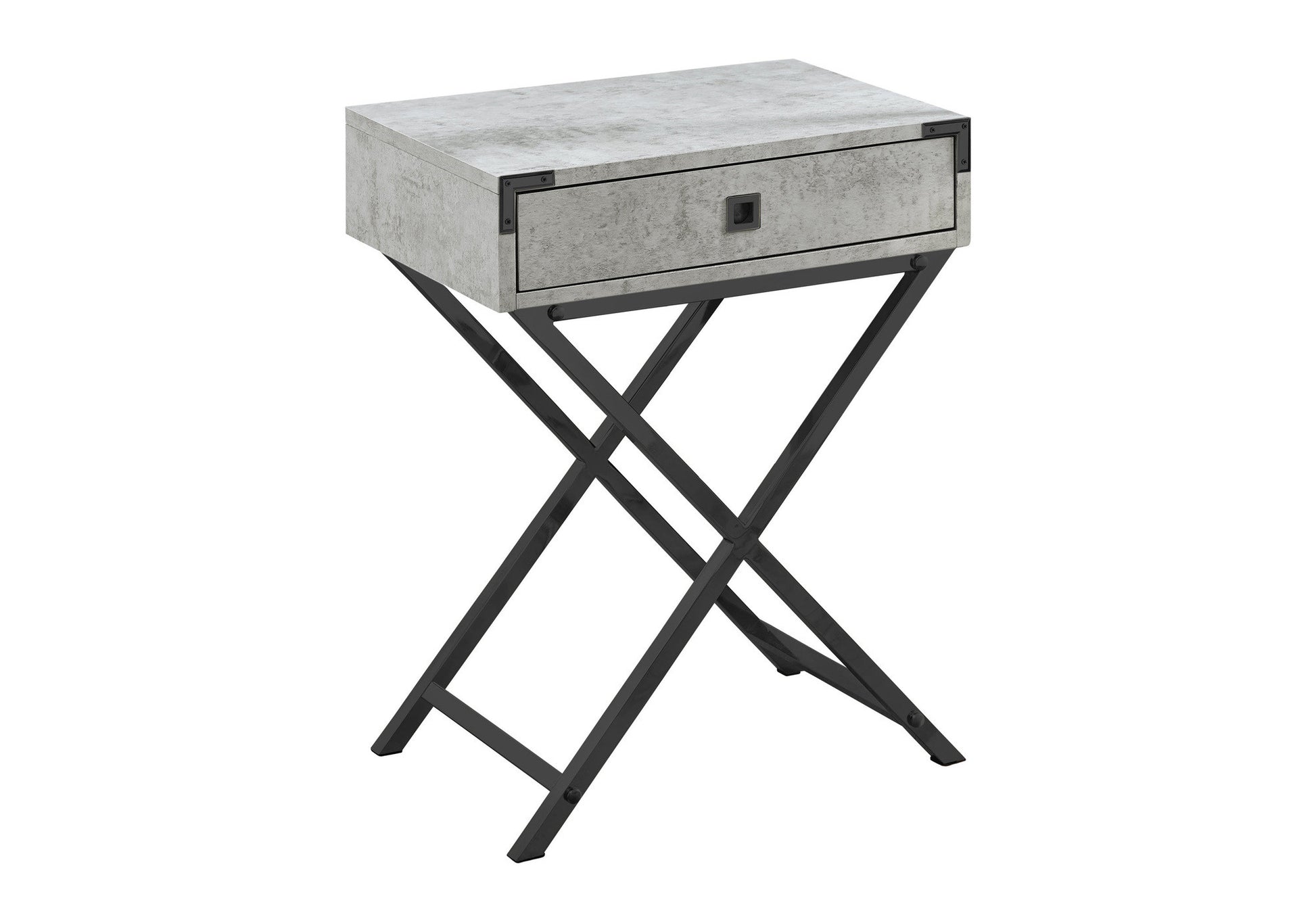 24" Black And Gray Wood And Metal End Table With Drawer-End-Side Tables-DECOROLALA