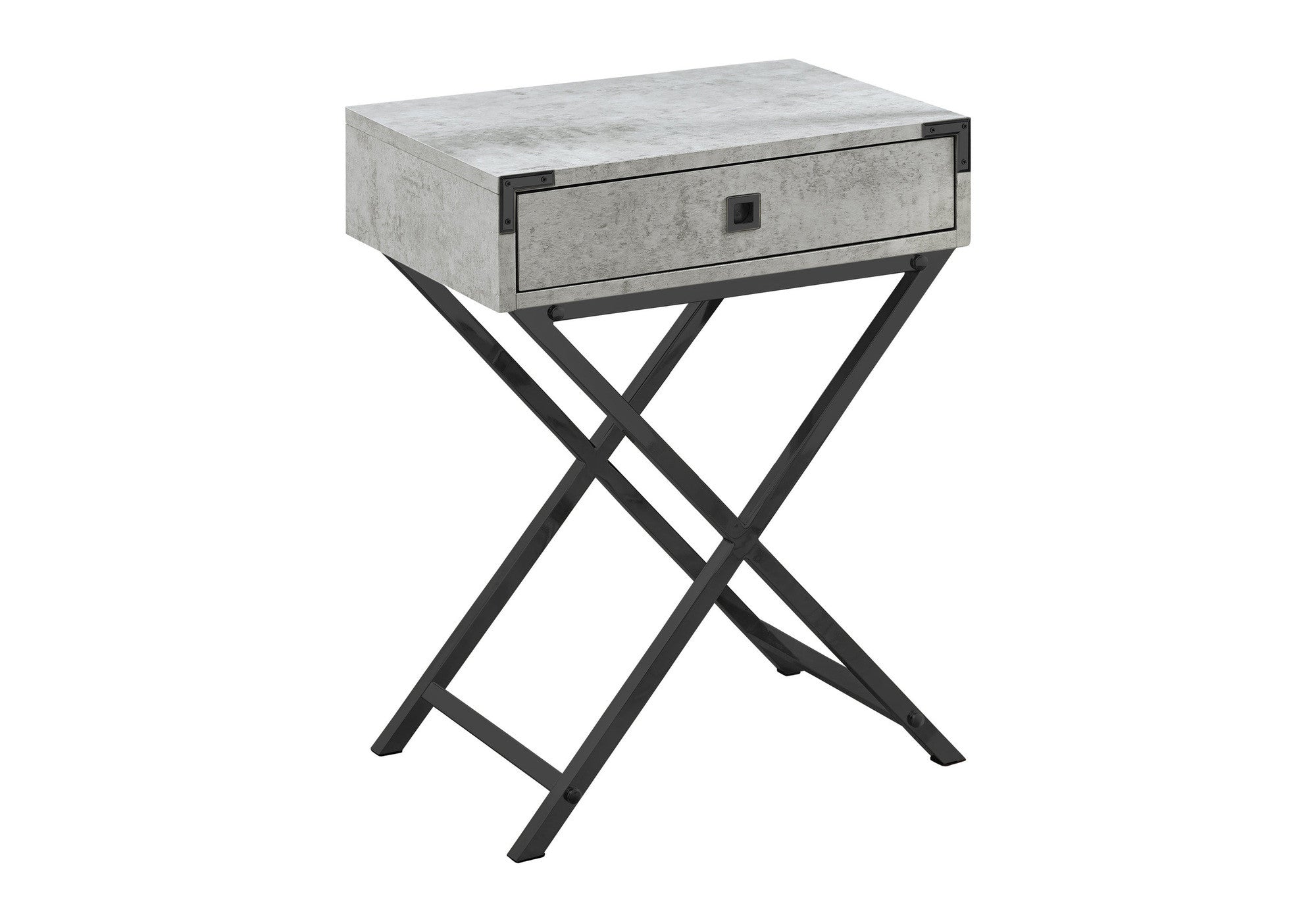 24" Black And Gray Wood And Metal End Table With Drawer-End-Side Tables-DECOROLALA