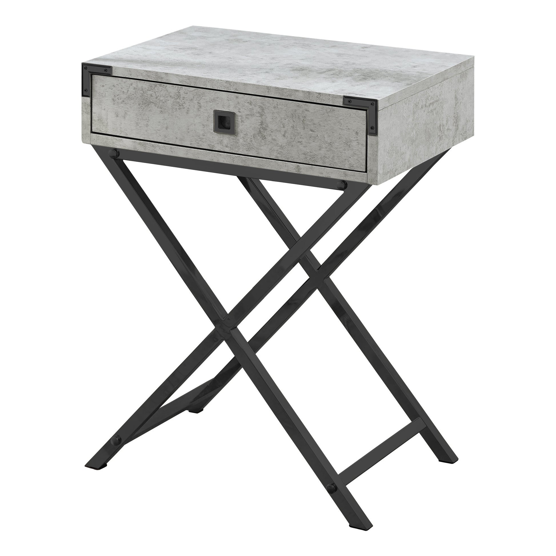 24" Black And Gray Wood And Metal End Table With Drawer-End-Side Tables-DECOROLALA