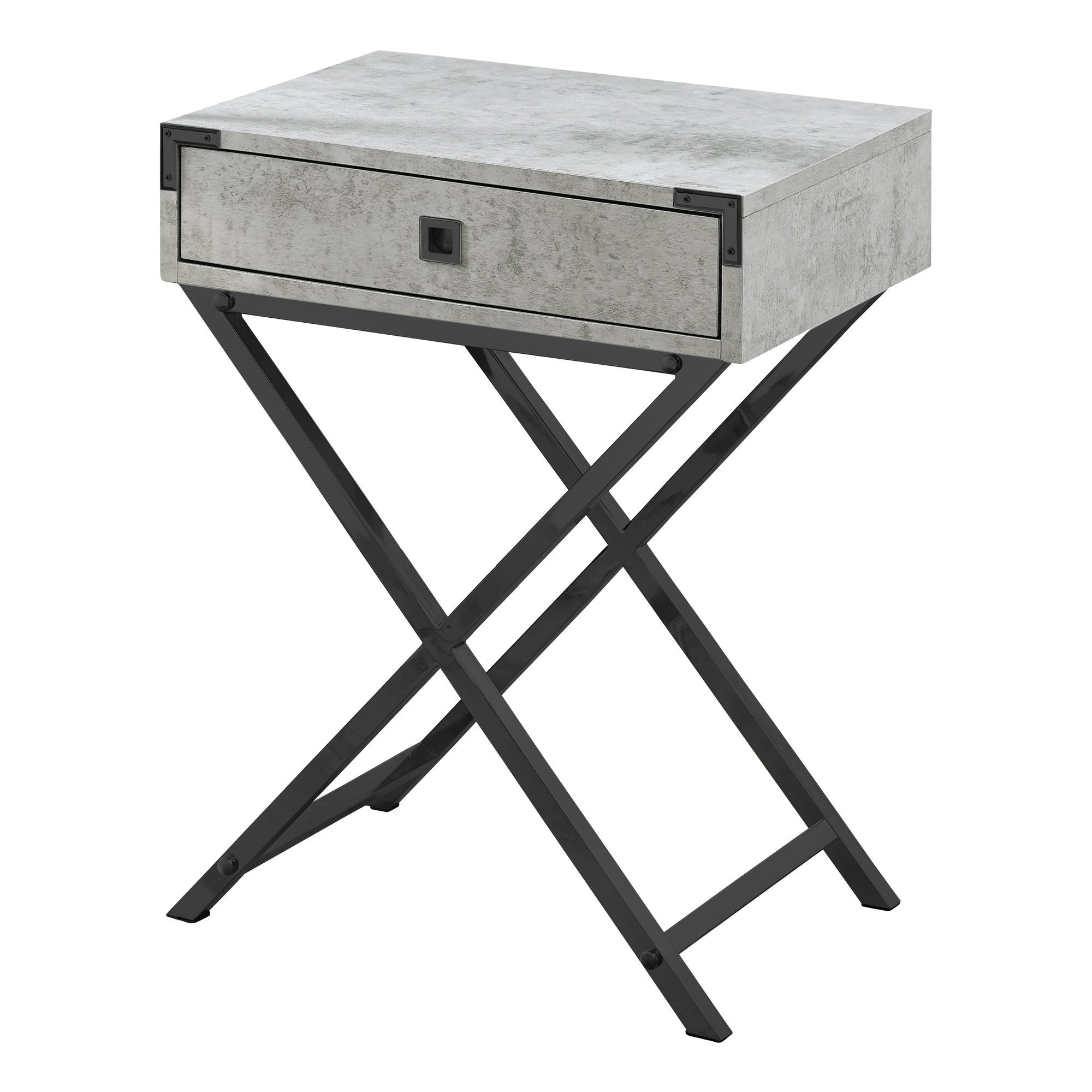 24" Black And Gray Wood And Metal End Table With Drawer-End-Side Tables-DECOROLALA
