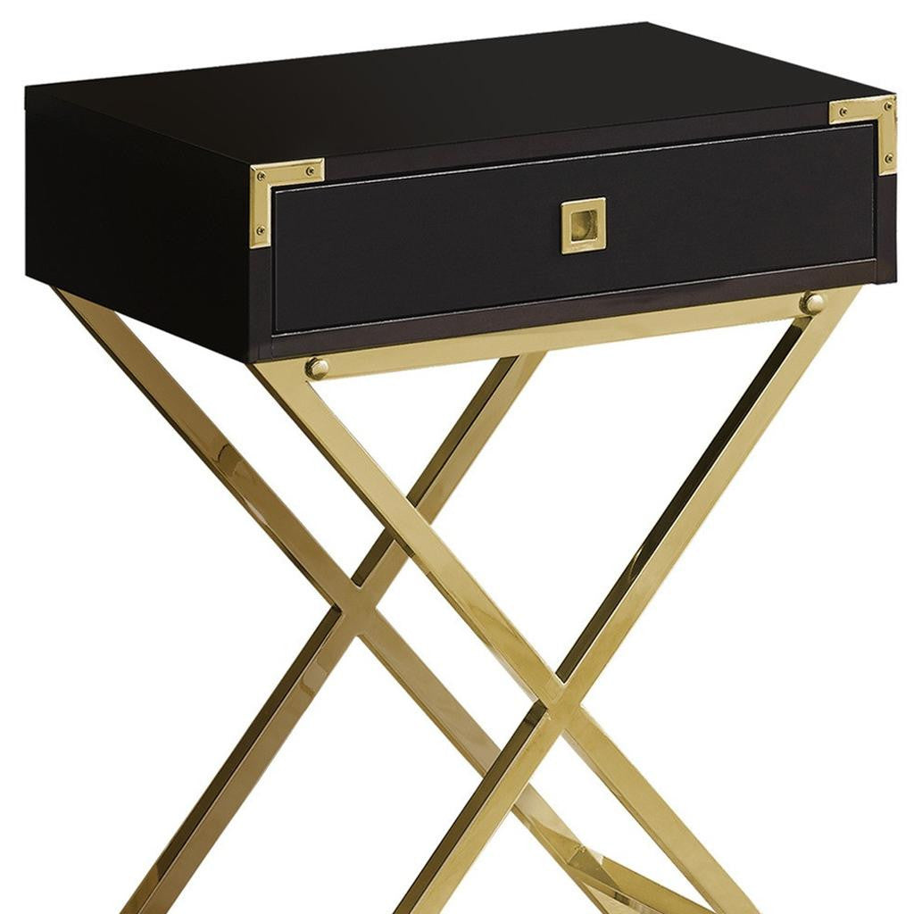 24" Black And Gray Wood And Metal End Table With Drawer-End-Side Tables-DECOROLALA