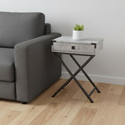 24" Black And Gray Wood And Metal End Table With Drawer-End-Side Tables-DECOROLALA