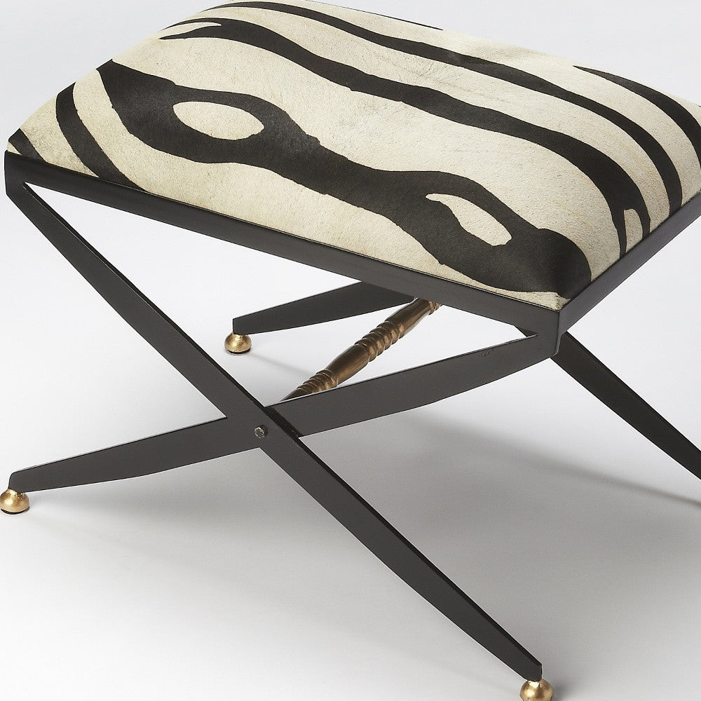 24" Black And White Cotton Blend And Black Ottoman-Ottomans-DECOROLALA