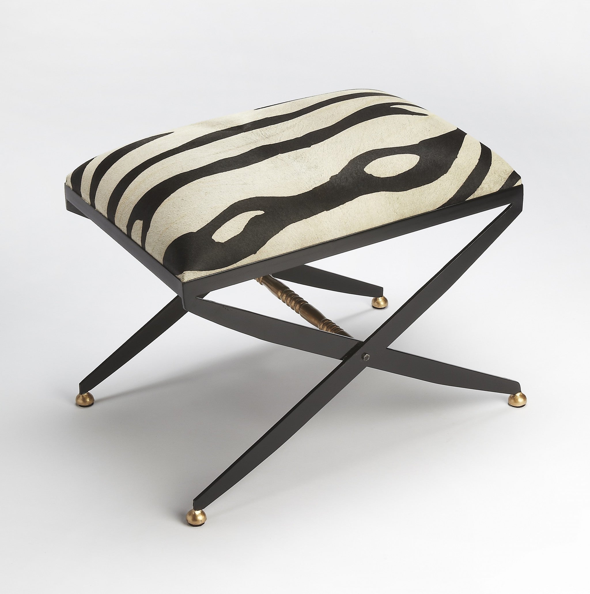 24" Black And White Cotton Blend And Black Ottoman-Ottomans-DECOROLALA