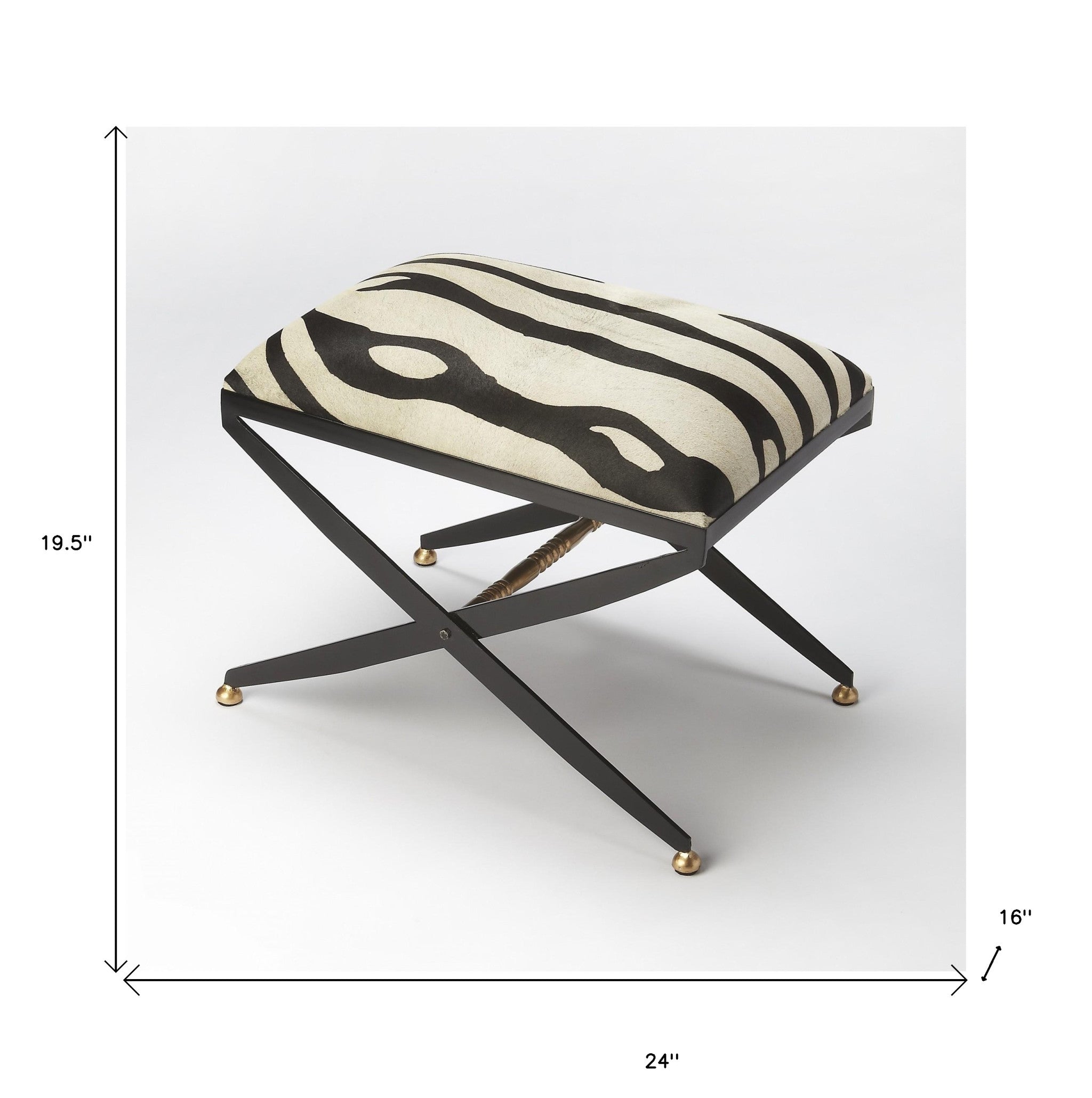 24" Black And White Cotton Blend And Black Ottoman-Ottomans-DECOROLALA