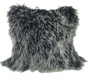 24" Black Genuine Tibetan Lamb Fur Pillow With Microsuede Backing-Accent Throw Pillows-DECOROLALA