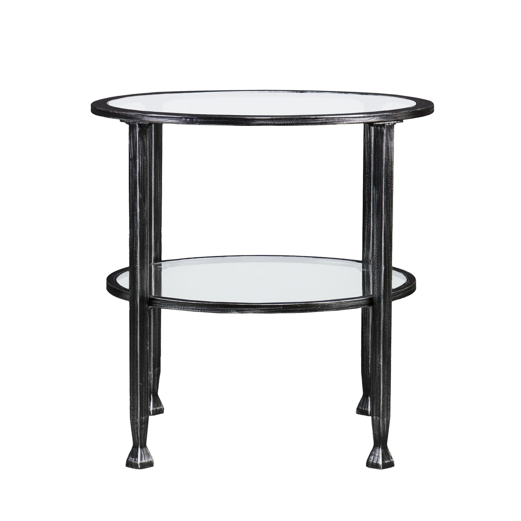 24" Black Glass And Iron Round End Table-End-Side Tables-DECOROLALA