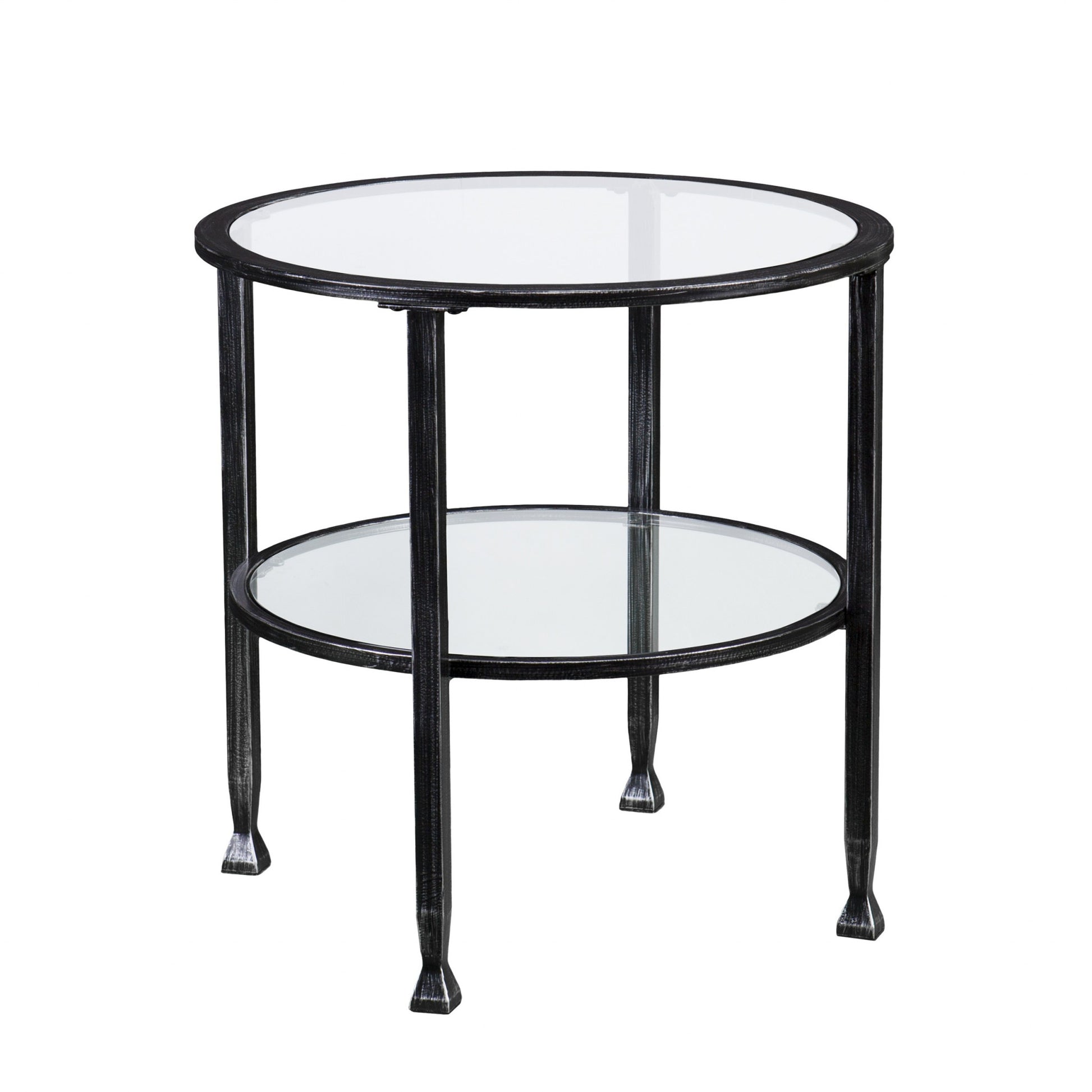 24" Black Glass And Iron Round End Table-End-Side Tables-DECOROLALA