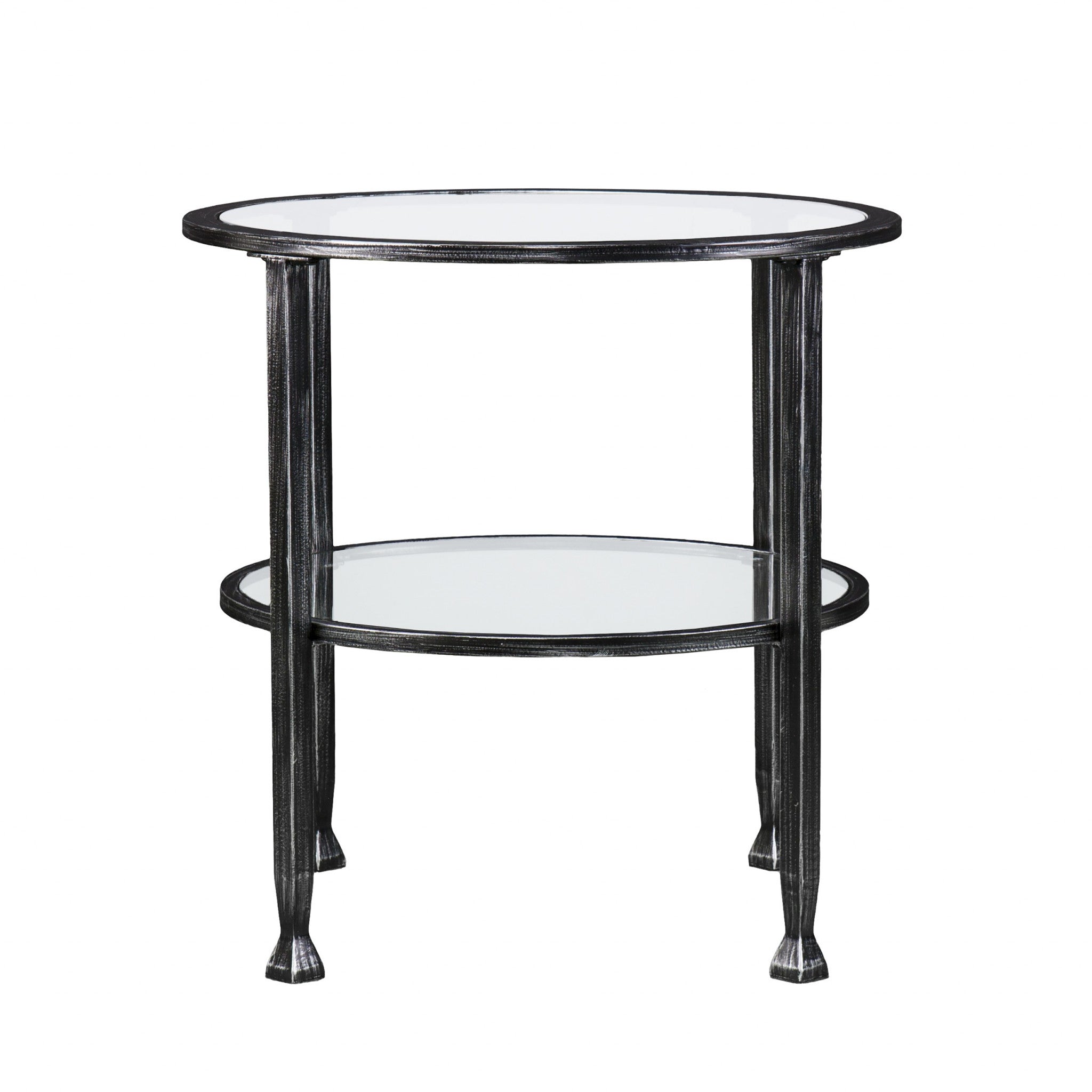 24" Black Glass And Iron Round End Table-End-Side Tables-DECOROLALA