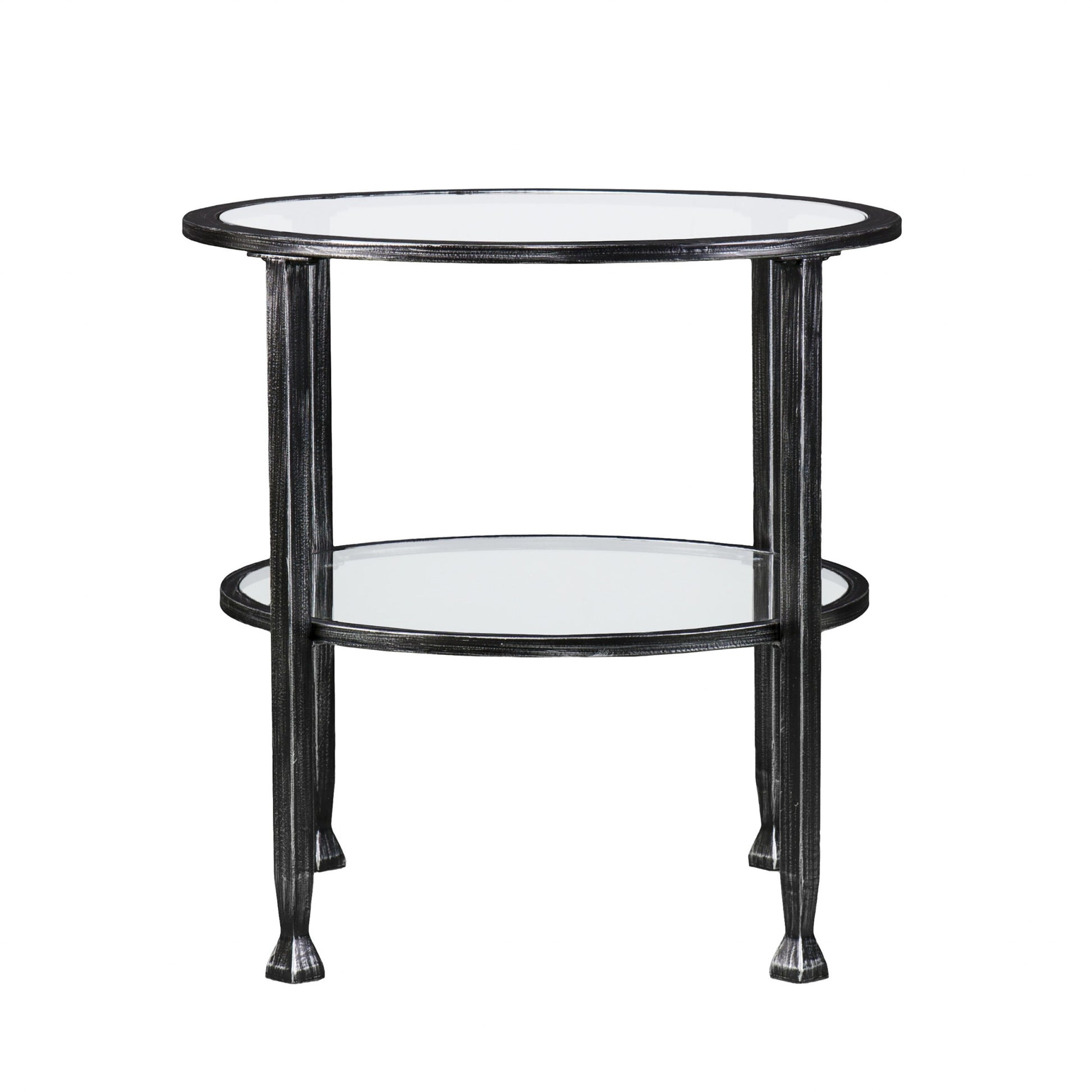 24" Black Glass And Iron Round End Table-End-Side Tables-DECOROLALA