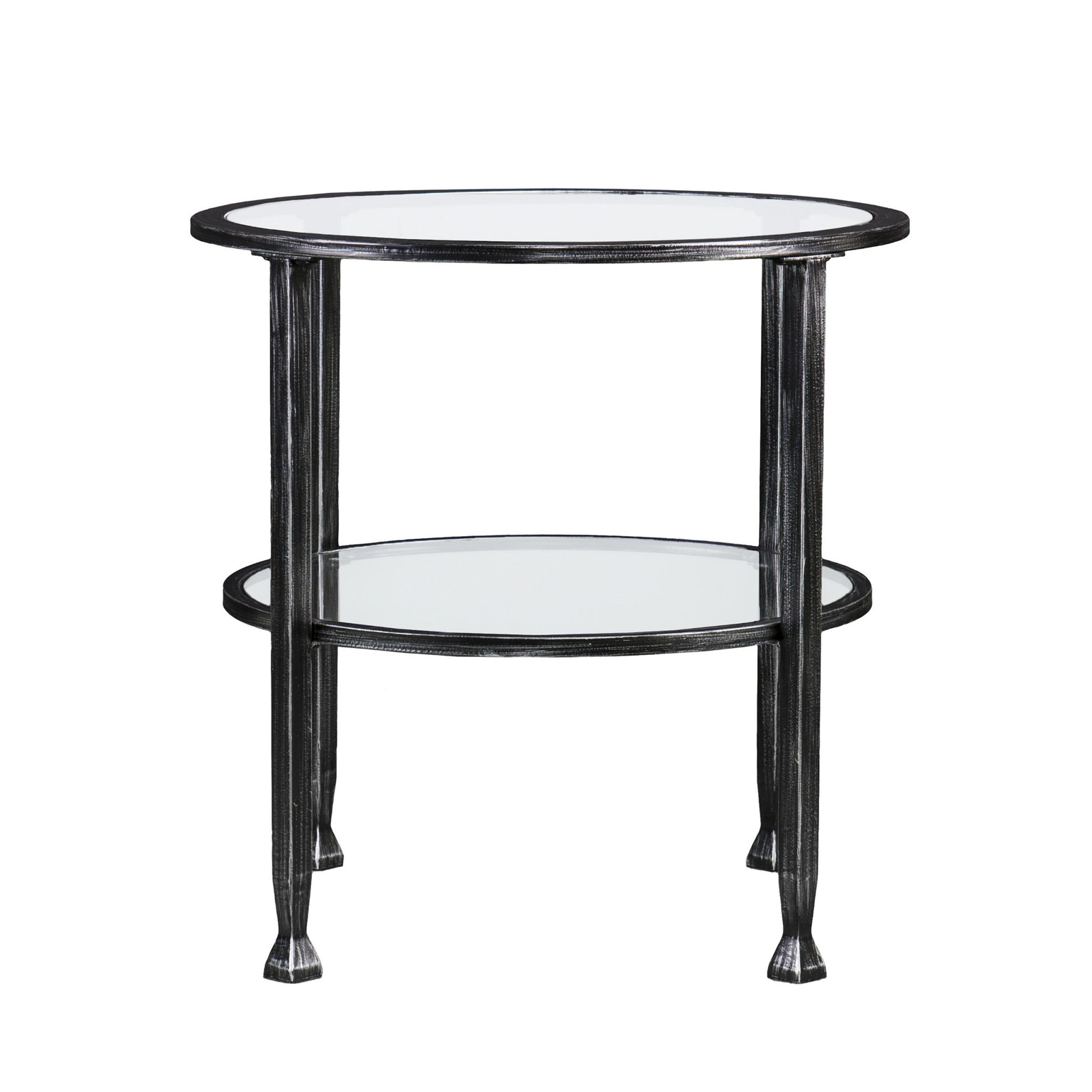 24" Black Glass And Iron Round End Table-End-Side Tables-DECOROLALA