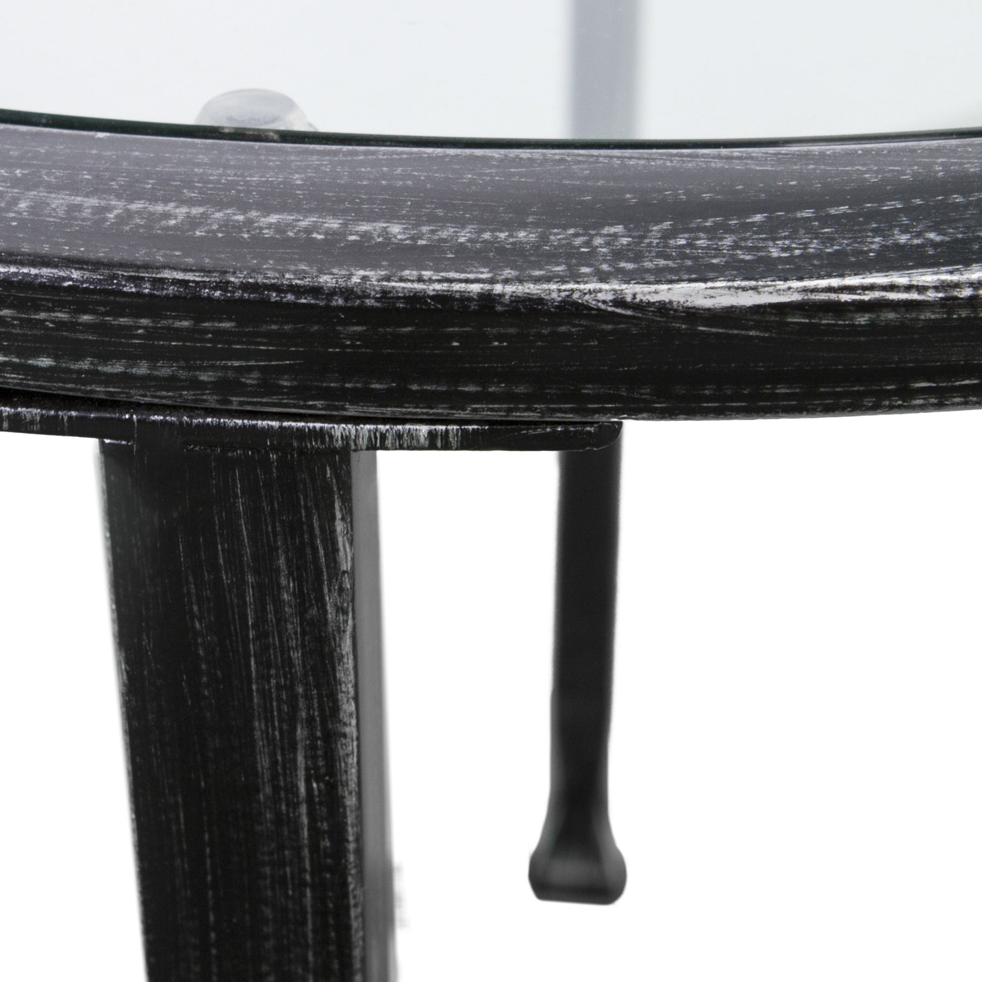 24" Black Glass And Iron Round End Table-End-Side Tables-DECOROLALA