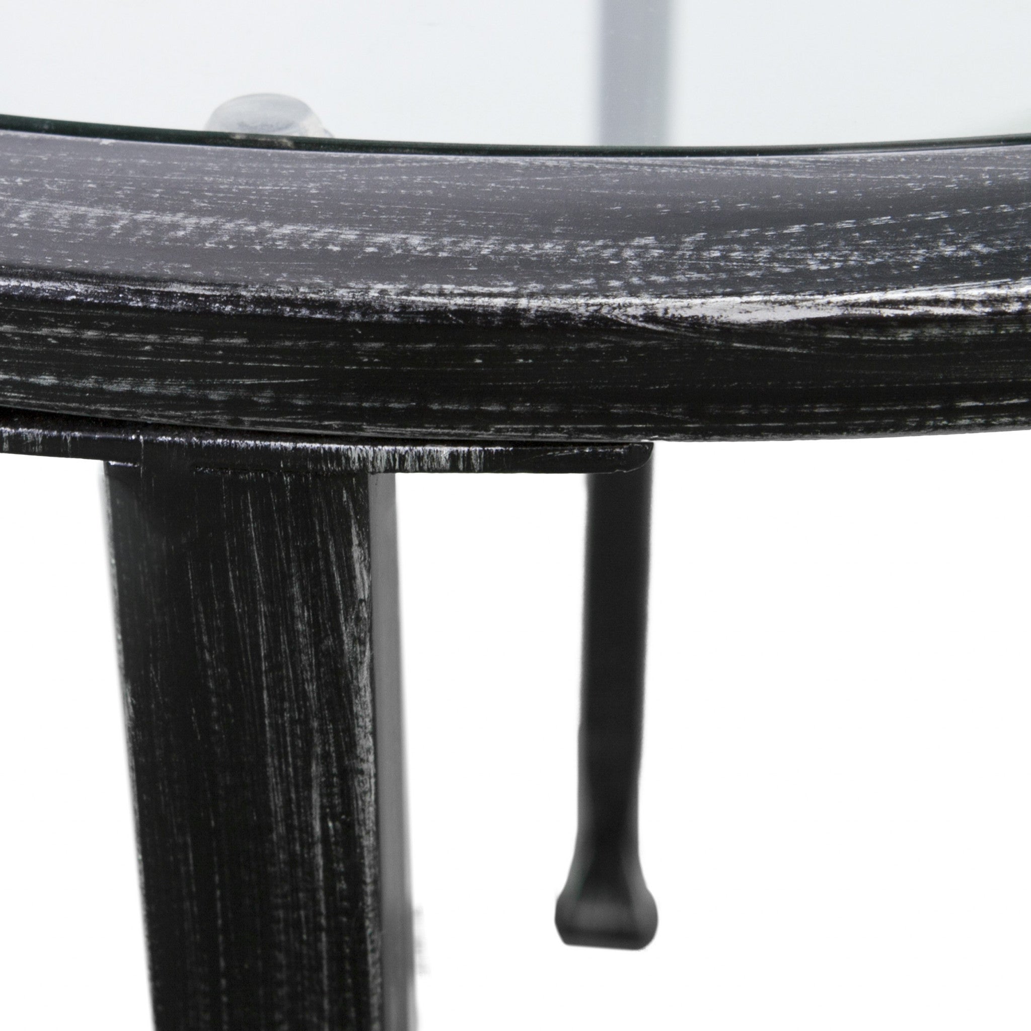 24" Black Glass And Iron Round End Table-End-Side Tables-DECOROLALA