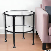 24" Black Glass And Iron Round End Table-End-Side Tables-DECOROLALA
