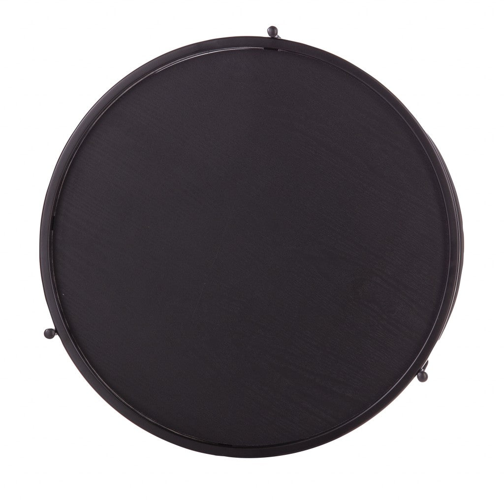 24" Black Manufactured Wood And Iron Round End Table With Shelf-End-Side Tables-DECOROLALA