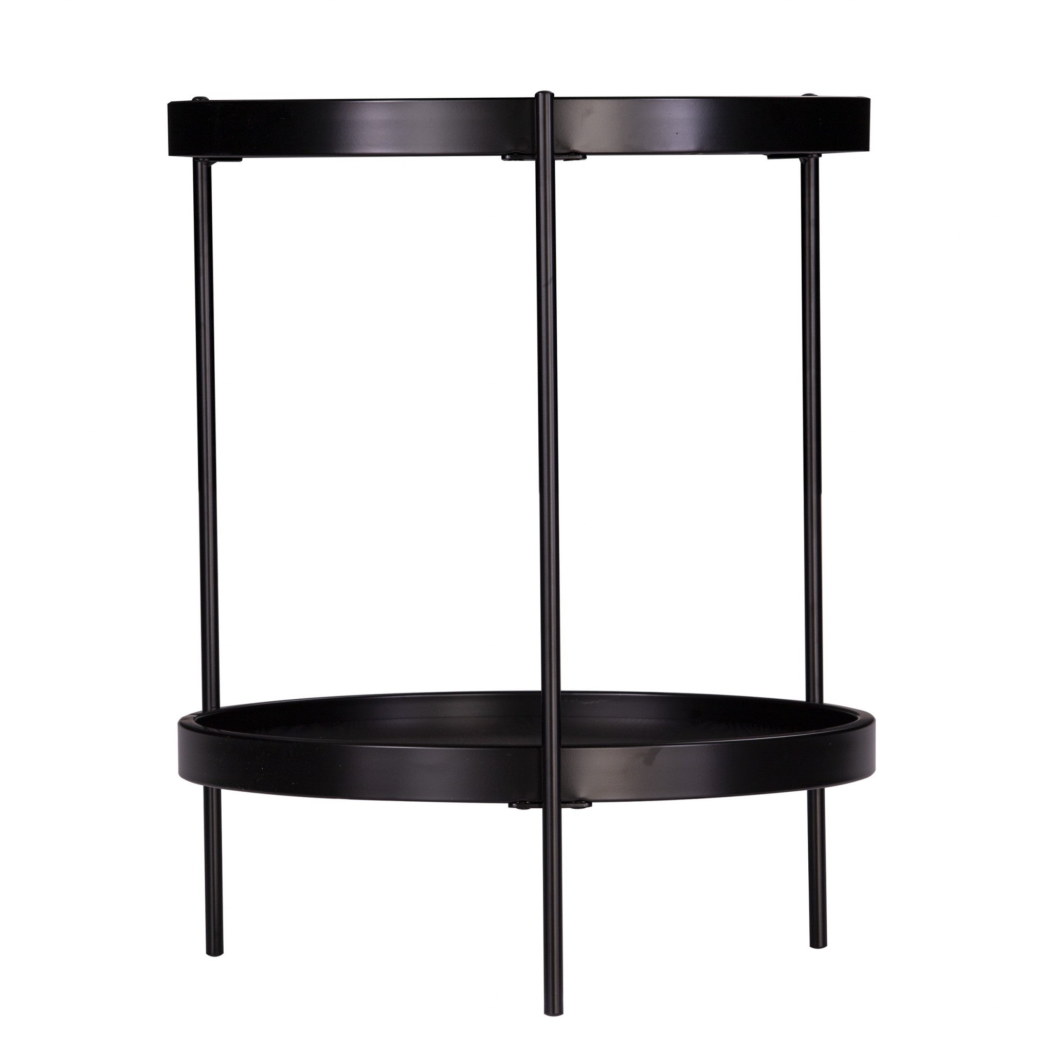 24" Black Manufactured Wood And Iron Round End Table With Shelf-End-Side Tables-DECOROLALA