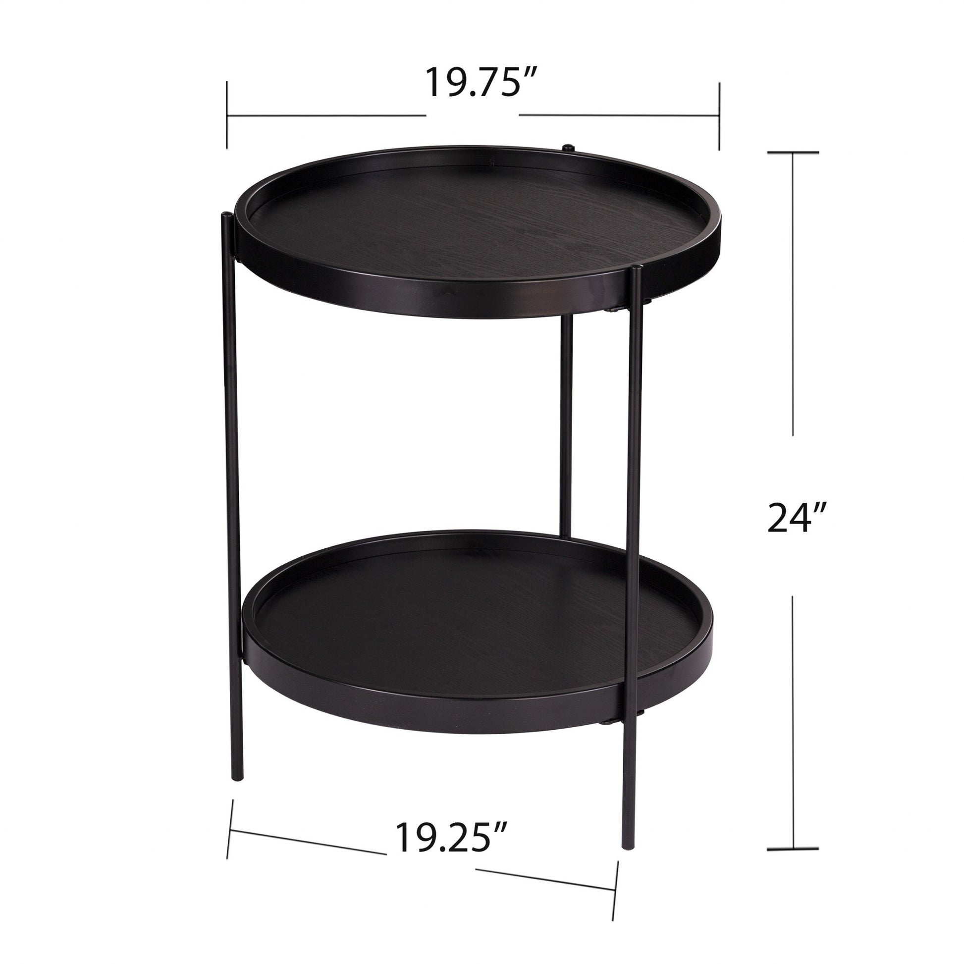 24" Black Manufactured Wood And Iron Round End Table With Shelf-End-Side Tables-DECOROLALA