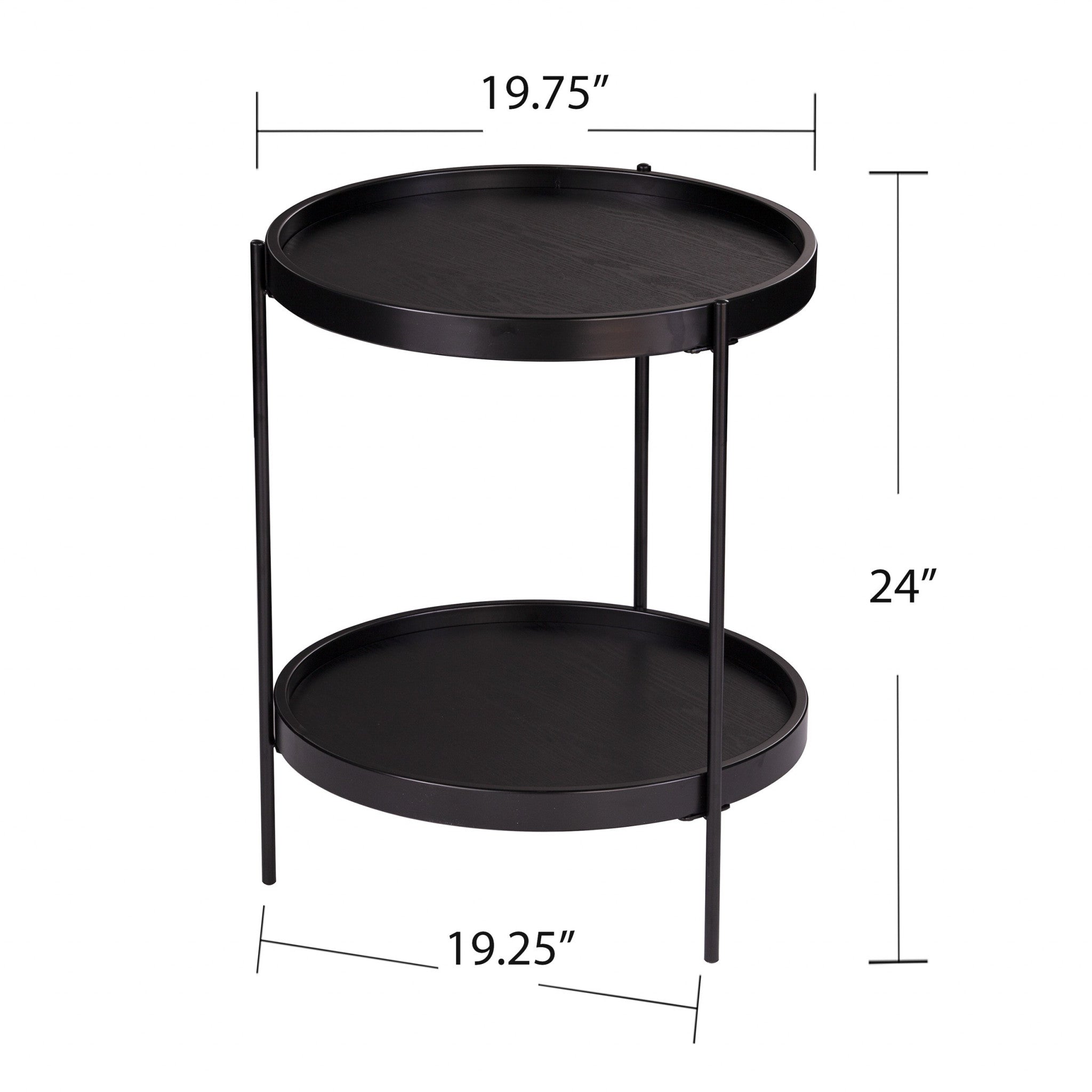 24" Black Manufactured Wood And Iron Round End Table With Shelf-End-Side Tables-DECOROLALA