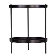 24" Black Manufactured Wood And Iron Round End Table With Shelf-End-Side Tables-DECOROLALA