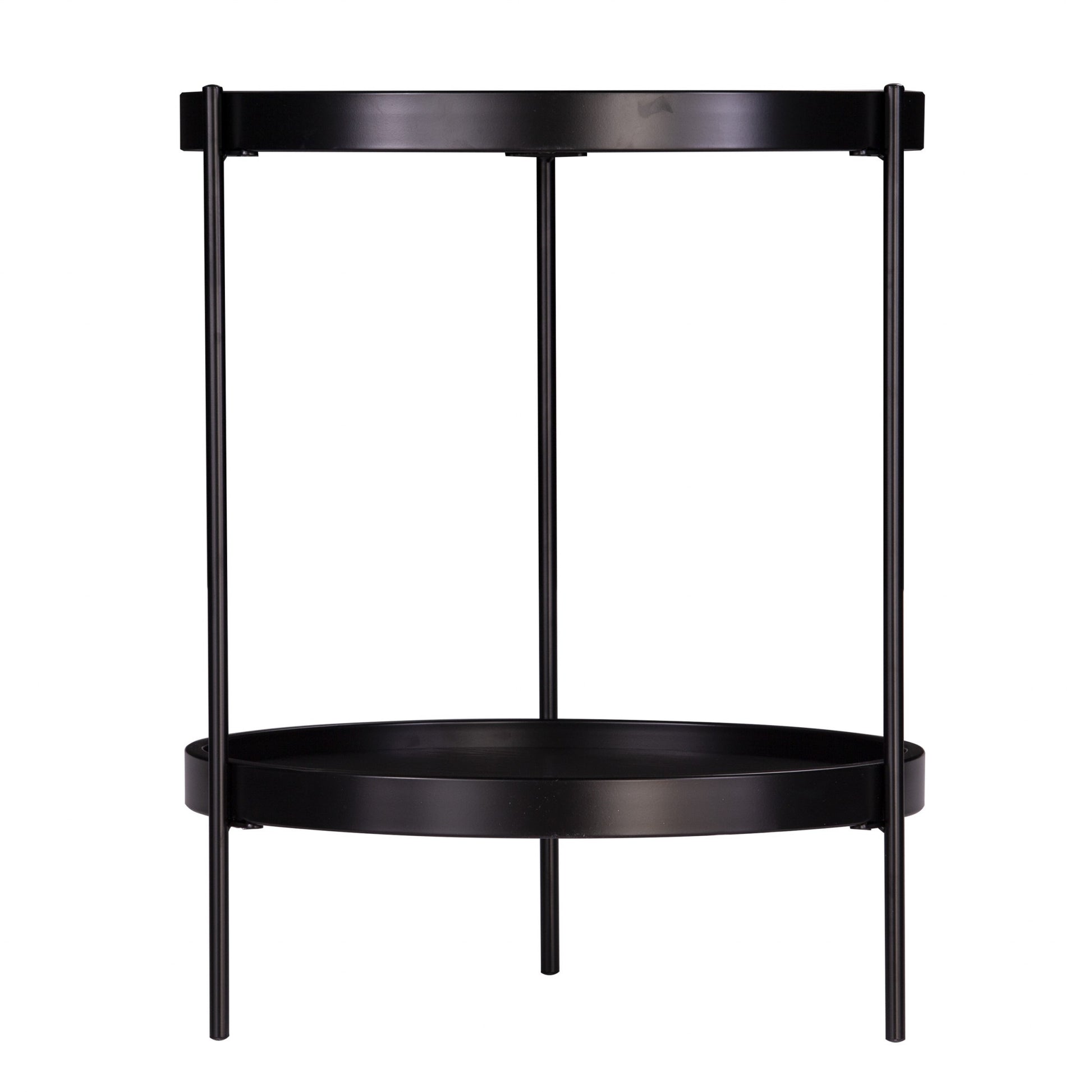 24" Black Manufactured Wood And Iron Round End Table With Shelf-End-Side Tables-DECOROLALA