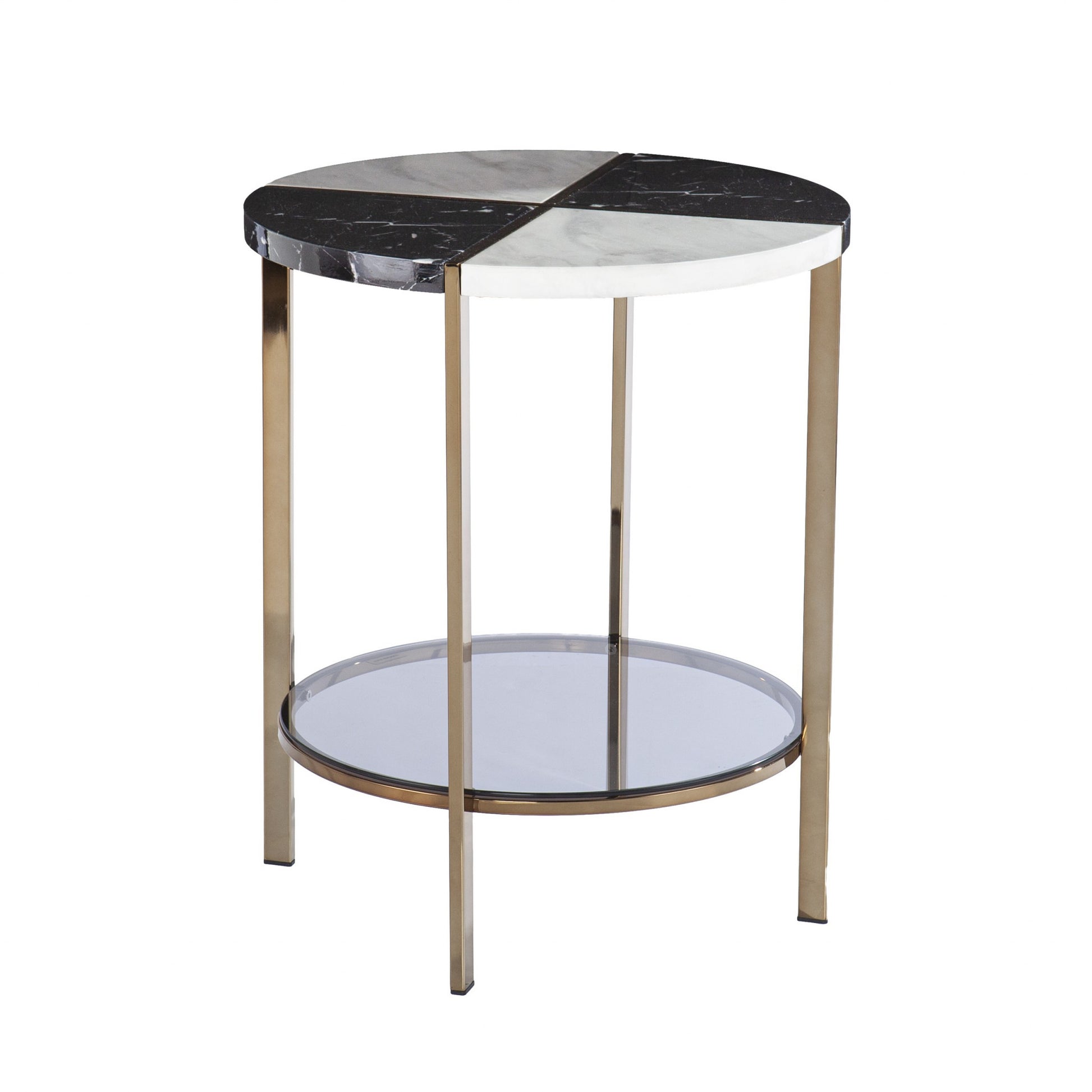 24" Black Manufactured Wood And Iron Round End Table With Two Shelves-End-Side Tables-DECOROLALA