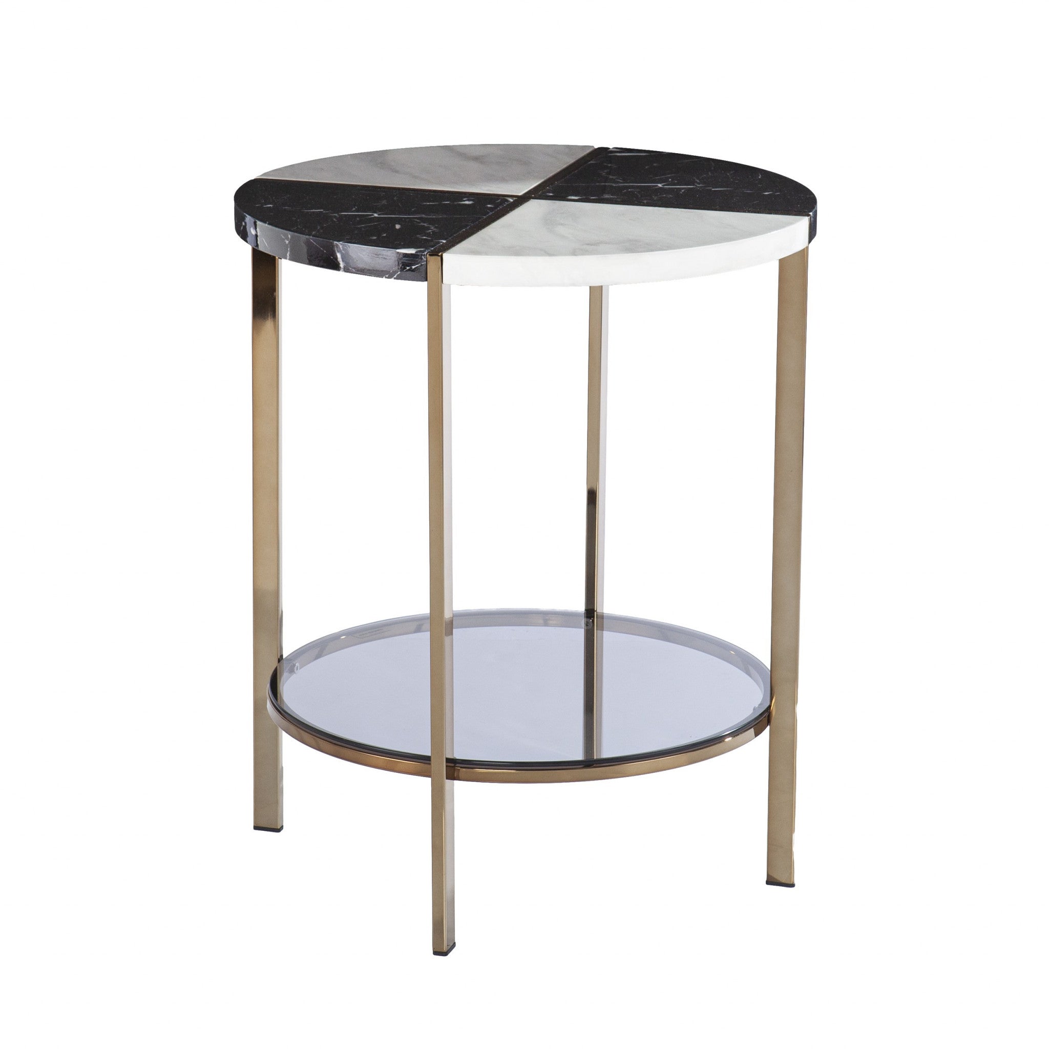24" Black Manufactured Wood And Iron Round End Table With Two Shelves-End-Side Tables-DECOROLALA