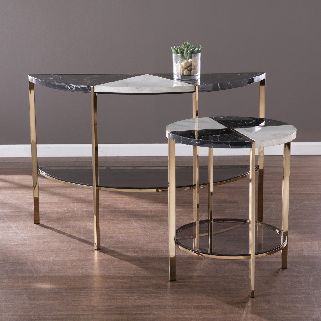 24" Black Manufactured Wood And Iron Round End Table With Two Shelves-End-Side Tables-DECOROLALA