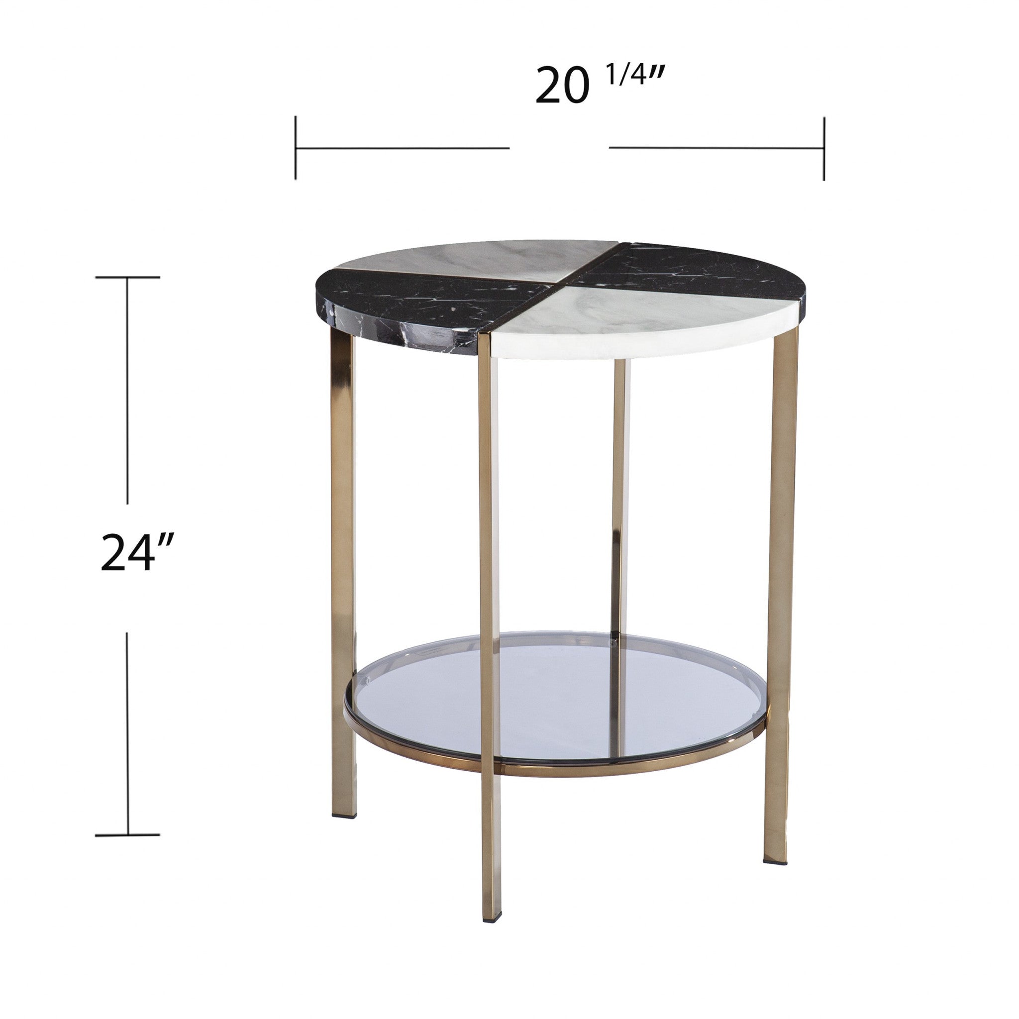 24" Black Manufactured Wood And Iron Round End Table With Two Shelves-End-Side Tables-DECOROLALA