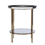 24" Black Manufactured Wood And Iron Round End Table With Two Shelves-End-Side Tables-DECOROLALA