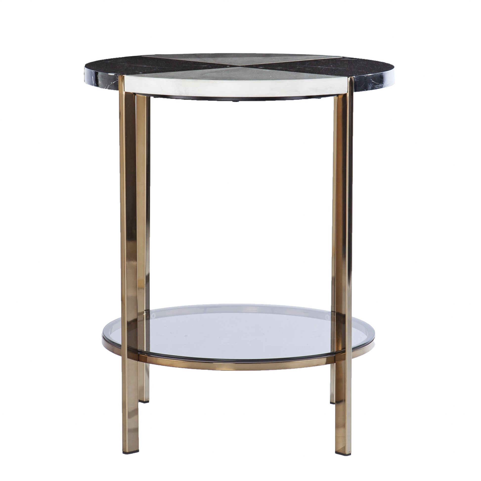 24" Black Manufactured Wood And Iron Round End Table With Two Shelves-End-Side Tables-DECOROLALA