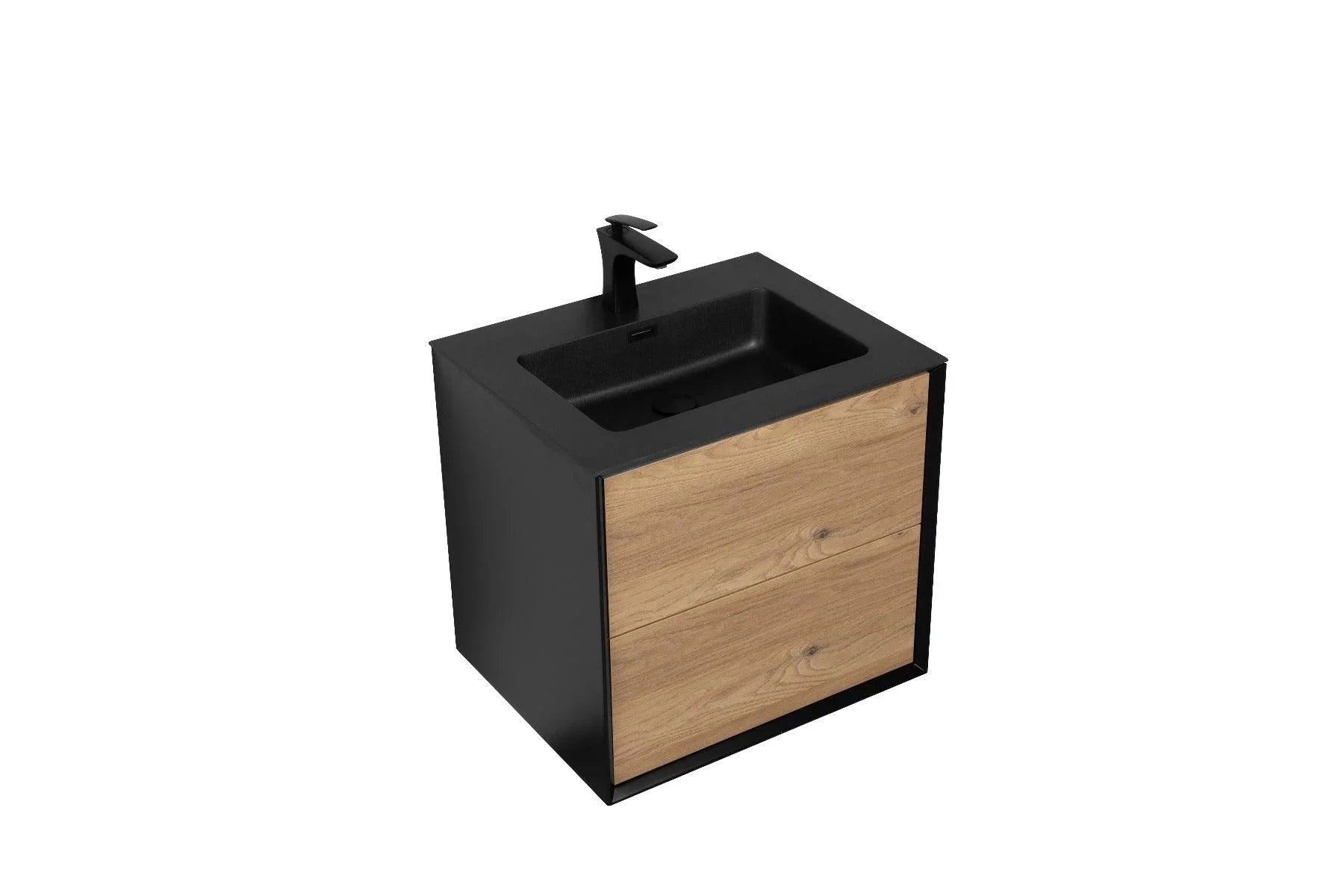 24" Black & Rough Oak Wall Mount Bathroom Vanity with Black Engineered Quartz Countertop-Migration_Bathroom Vanities-DECOROLALA