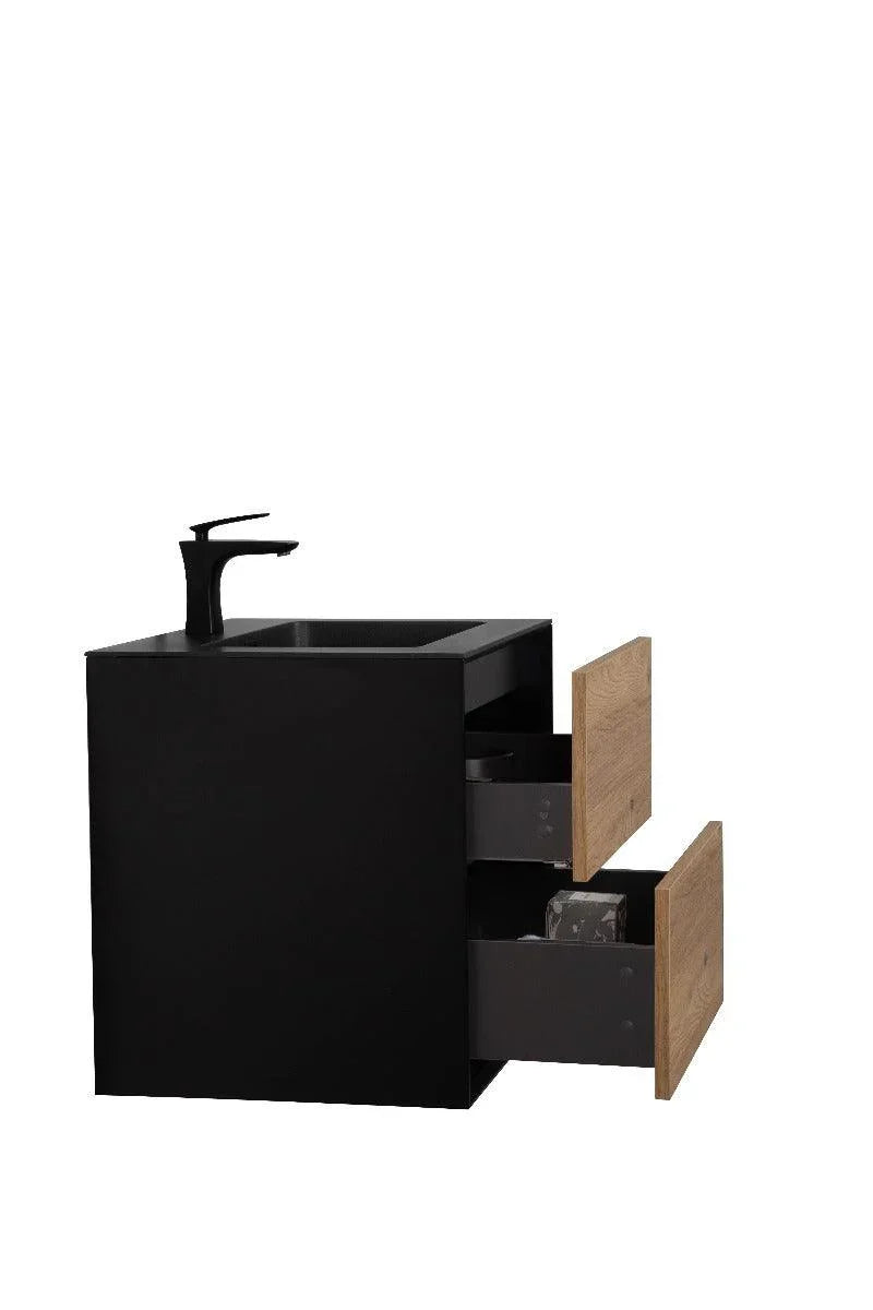 24" Black & Rough Oak Wall Mount Bathroom Vanity with Black Engineered Quartz Countertop-Migration_Bathroom Vanities-DECOROLALA