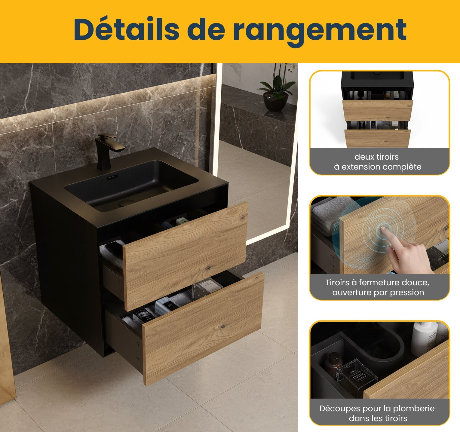 24" Black & Rough Oak Wall Mount Bathroom Vanity with Black Engineered Quartz Countertop-Migration_Bathroom Vanities-DECOROLALA
