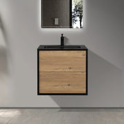 24" Black & Rough Oak Wall Mount Bathroom Vanity with Black Engineered Quartz Countertop-Migration_Bathroom Vanities-DECOROLALA